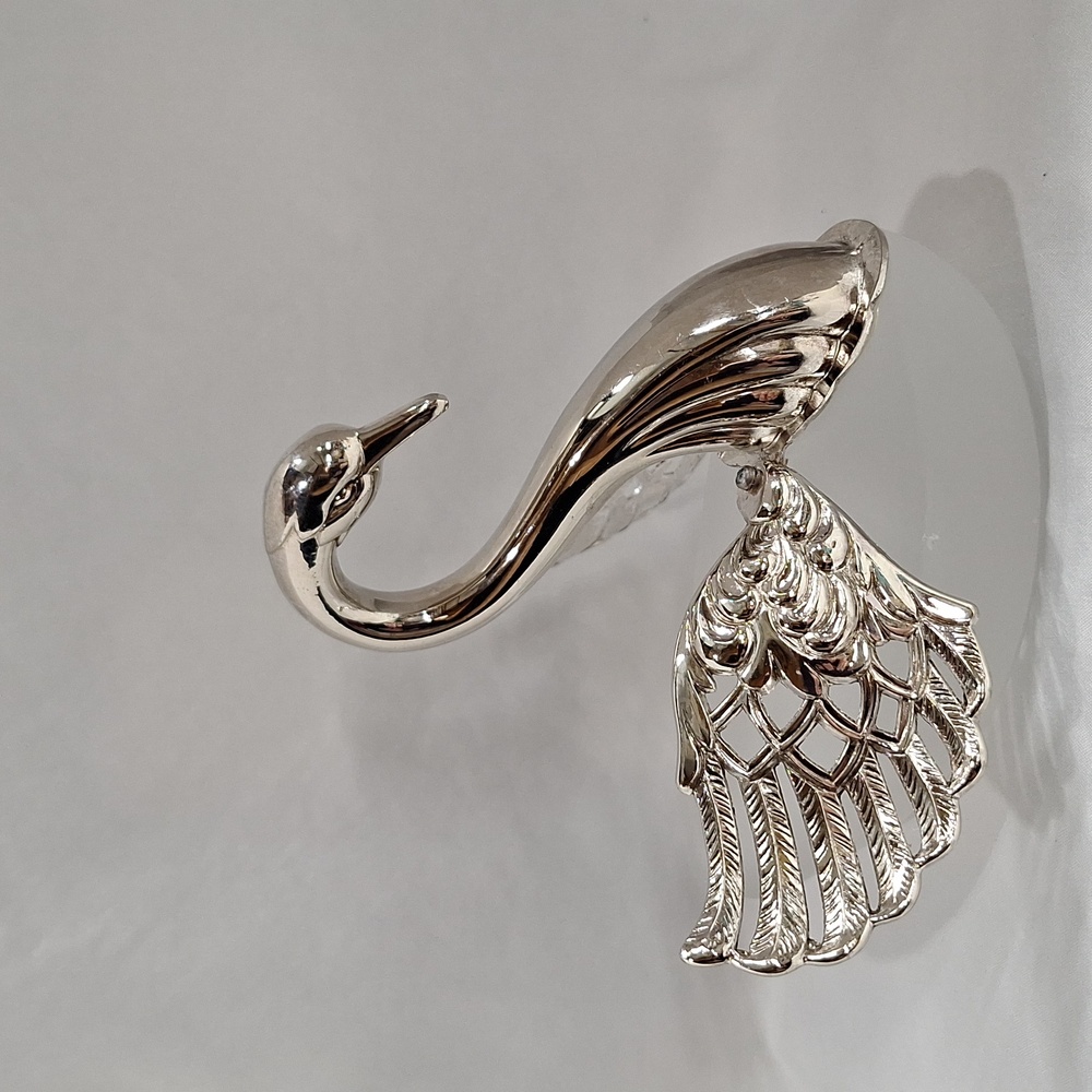 #ADE Vintage Birks E.P Zinc and silvertone frosted glass salt cellar swan